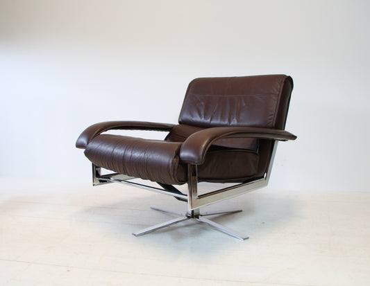 Pieff 'Gamma' Chrome & Leather Swivel Chair - c.1970