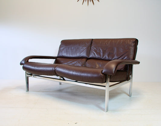 SOLD - Pieff 'Gamma' Chrome & Leather 2 Seater Sofa - c.1970