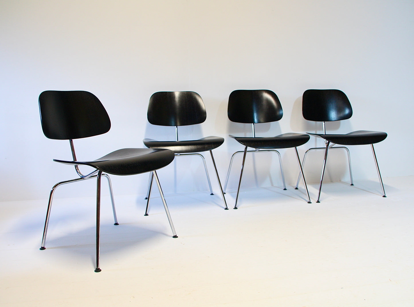 4 Eames DCM Black Ash & Chrome Dining Chairs by Vitra
