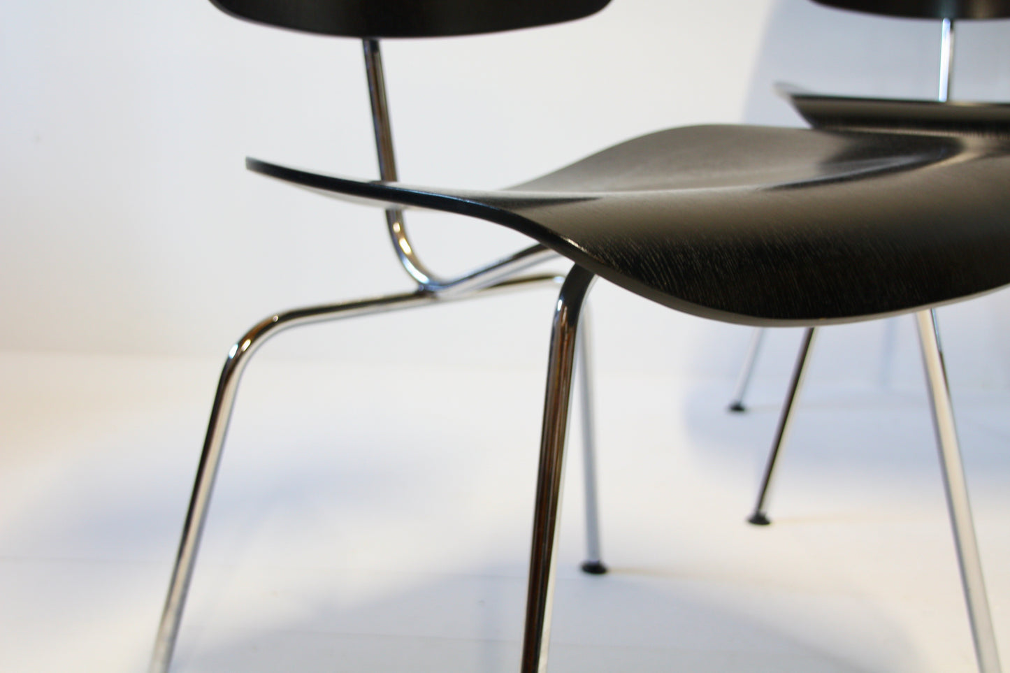 4 Eames DCM Black Ash & Chrome Dining Chairs by Vitra