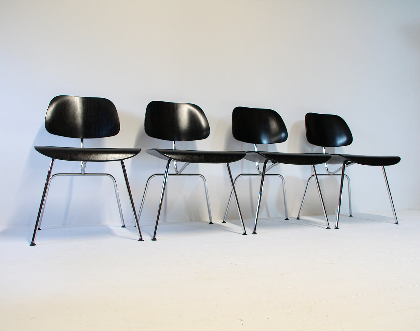 4 Eames DCM Black Ash & Chrome Dining Chairs by Vitra