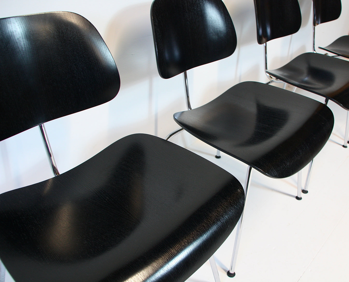 4 Eames DCM Black Ash & Chrome Dining Chairs by Vitra