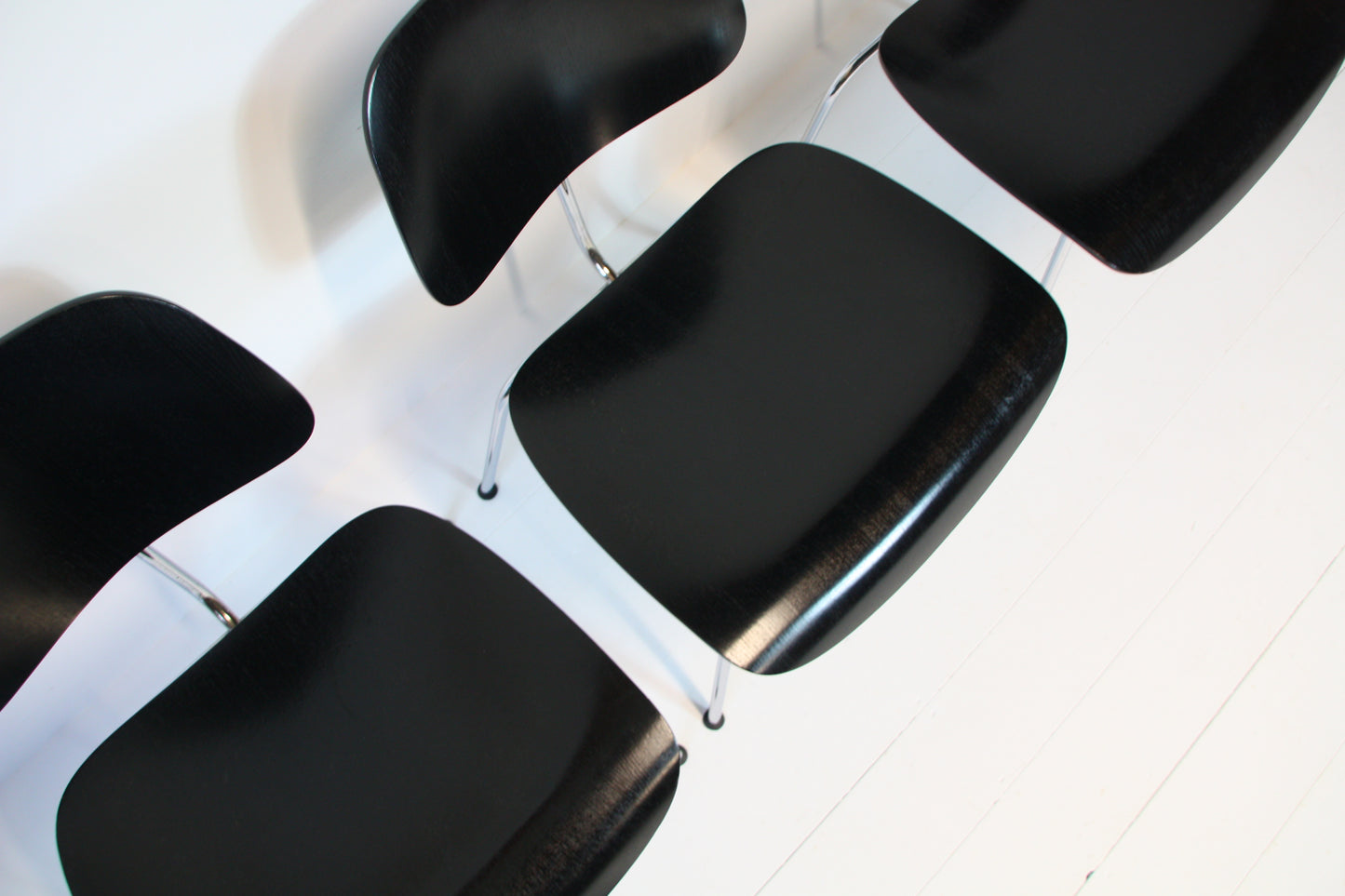 4 Eames DCM Black Ash & Chrome Dining Chairs by Vitra