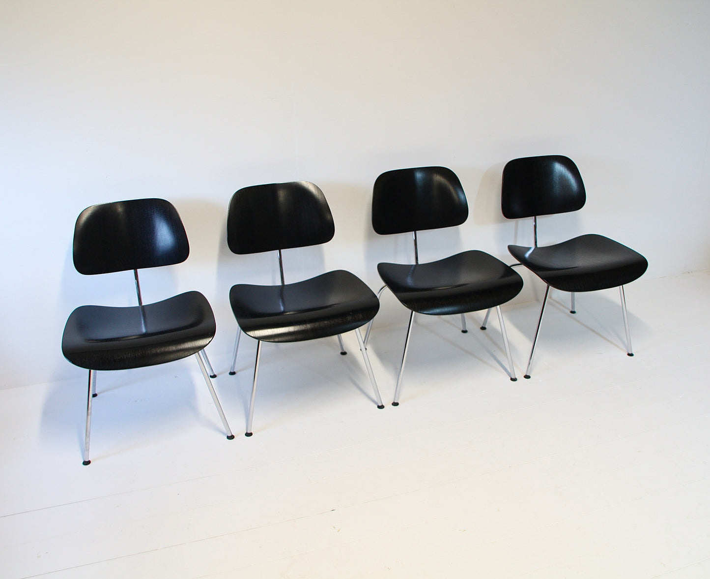 4 Eames DCM Black Ash & Chrome Dining Chairs by Vitra