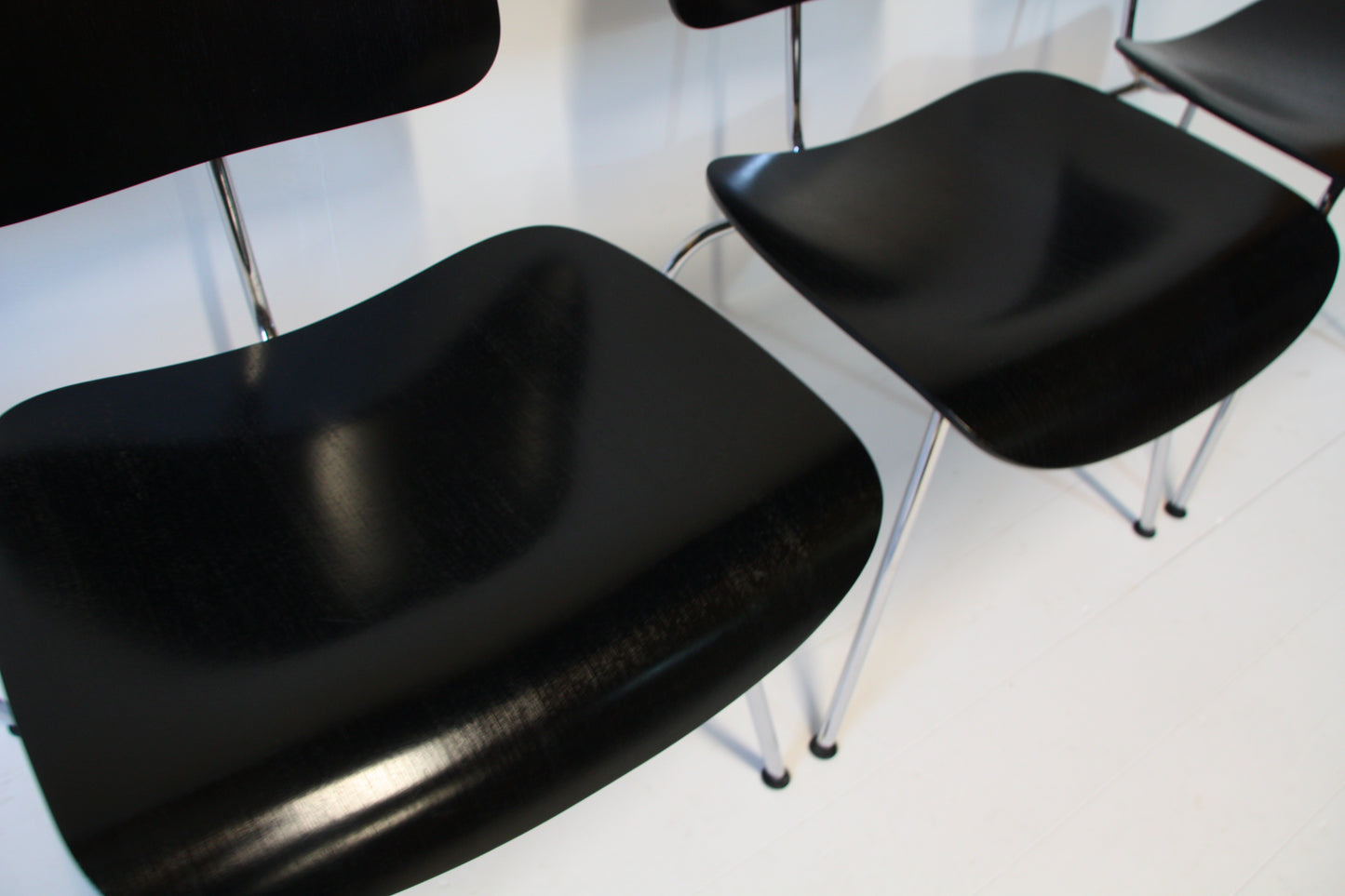 4 Eames DCM Black Ash & Chrome Dining Chairs by Vitra