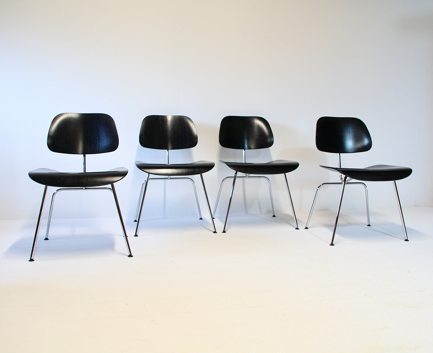 4 Eames DCM Black Ash & Chrome Dining Chairs by Vitra