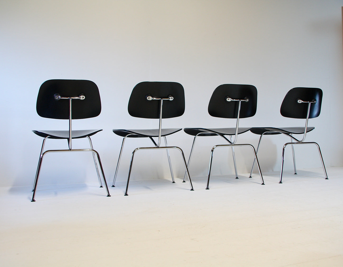 4 Eames DCM Black Ash & Chrome Dining Chairs by Vitra