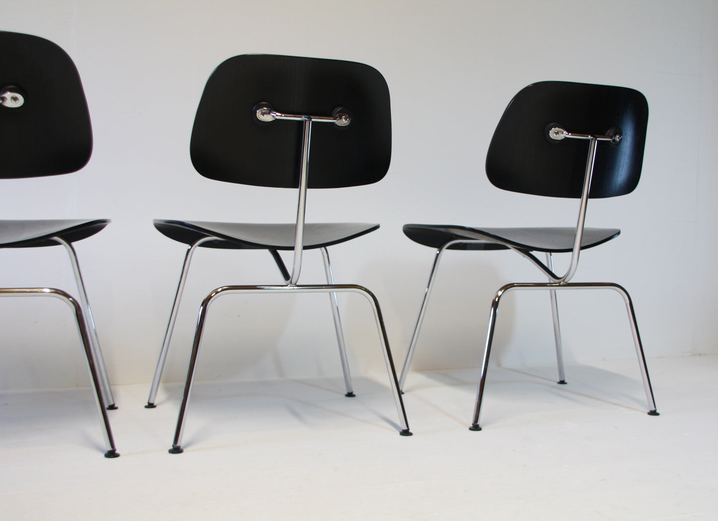 4 Eames DCM Black Ash & Chrome Dining Chairs by Vitra