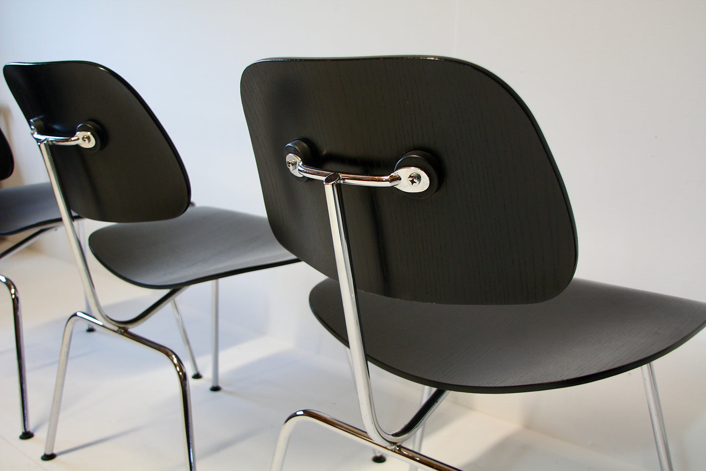 4 Eames DCM Black Ash & Chrome Dining Chairs by Vitra