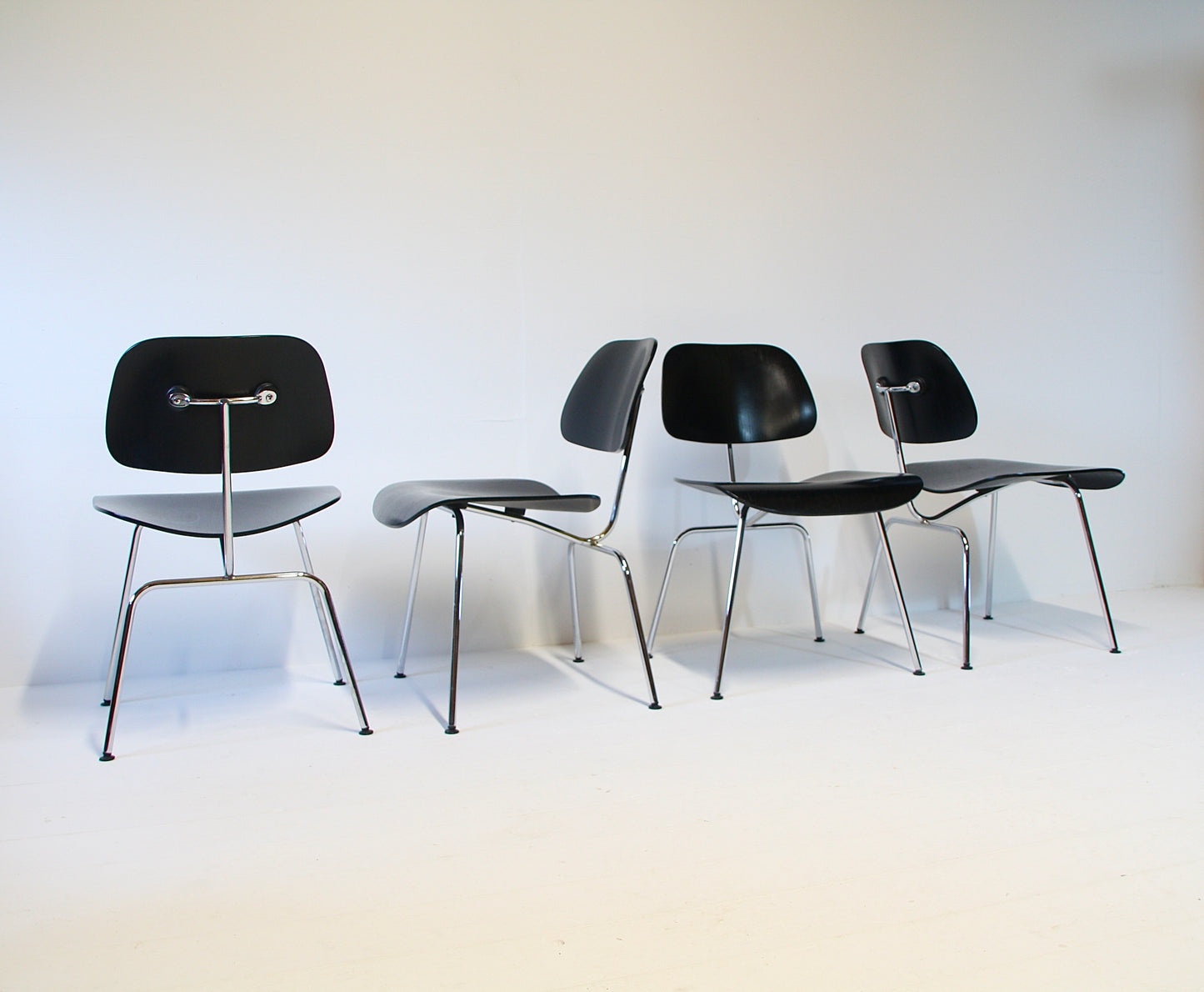 4 Eames DCM Black Ash & Chrome Dining Chairs by Vitra