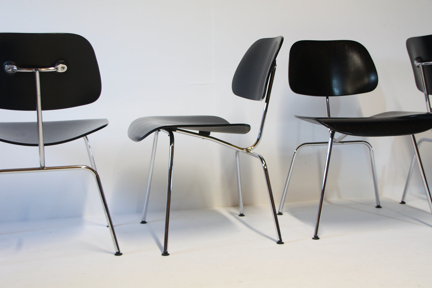 4 Eames DCM Black Ash & Chrome Dining Chairs by Vitra