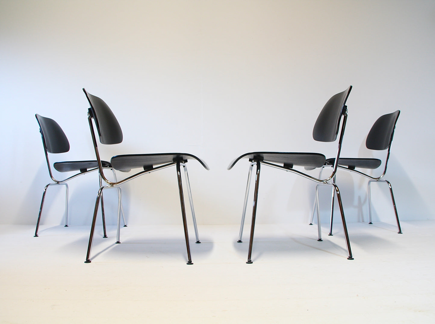 4 Eames DCM Black Ash & Chrome Dining Chairs by Vitra