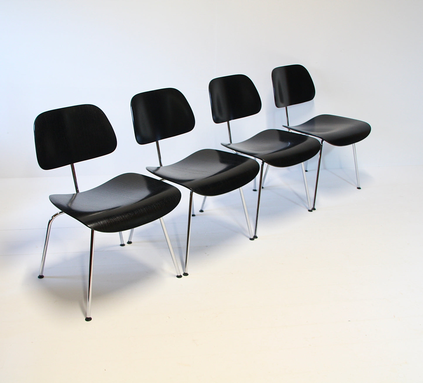4 Eames DCM Black Ash & Chrome Dining Chairs by Vitra