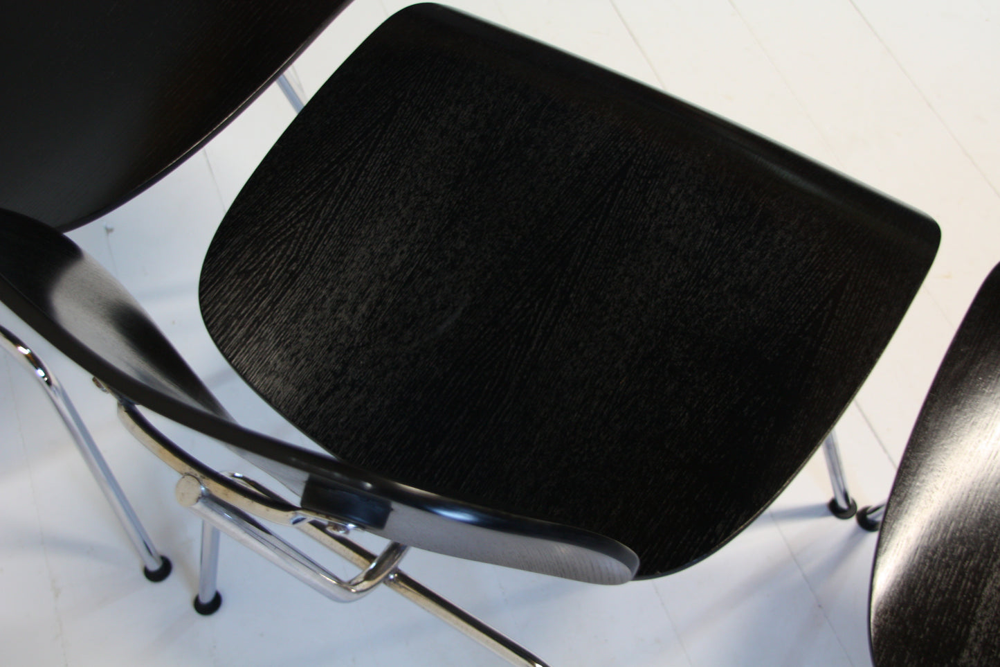 4 Eames DCM Black Ash & Chrome Dining Chairs by Vitra