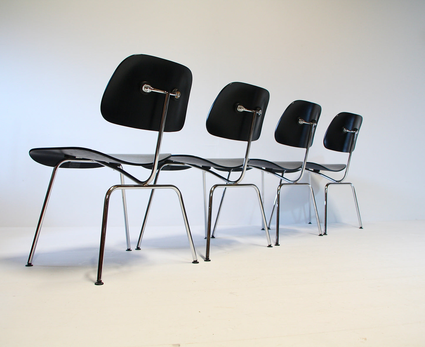 4 Eames DCM Black Ash & Chrome Dining Chairs by Vitra
