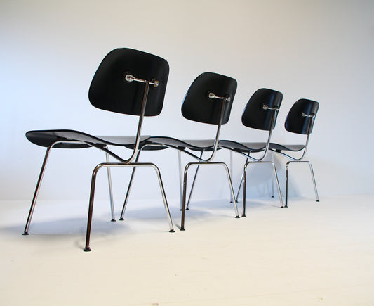 4 Eames DCM Black Ash & Chrome Dining Chairs by Vitra