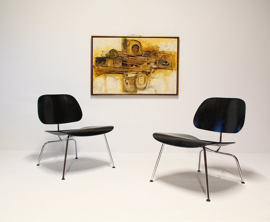 2 Eames LCM Lounge Chairs in Black Ash & Chrome - Vitra
