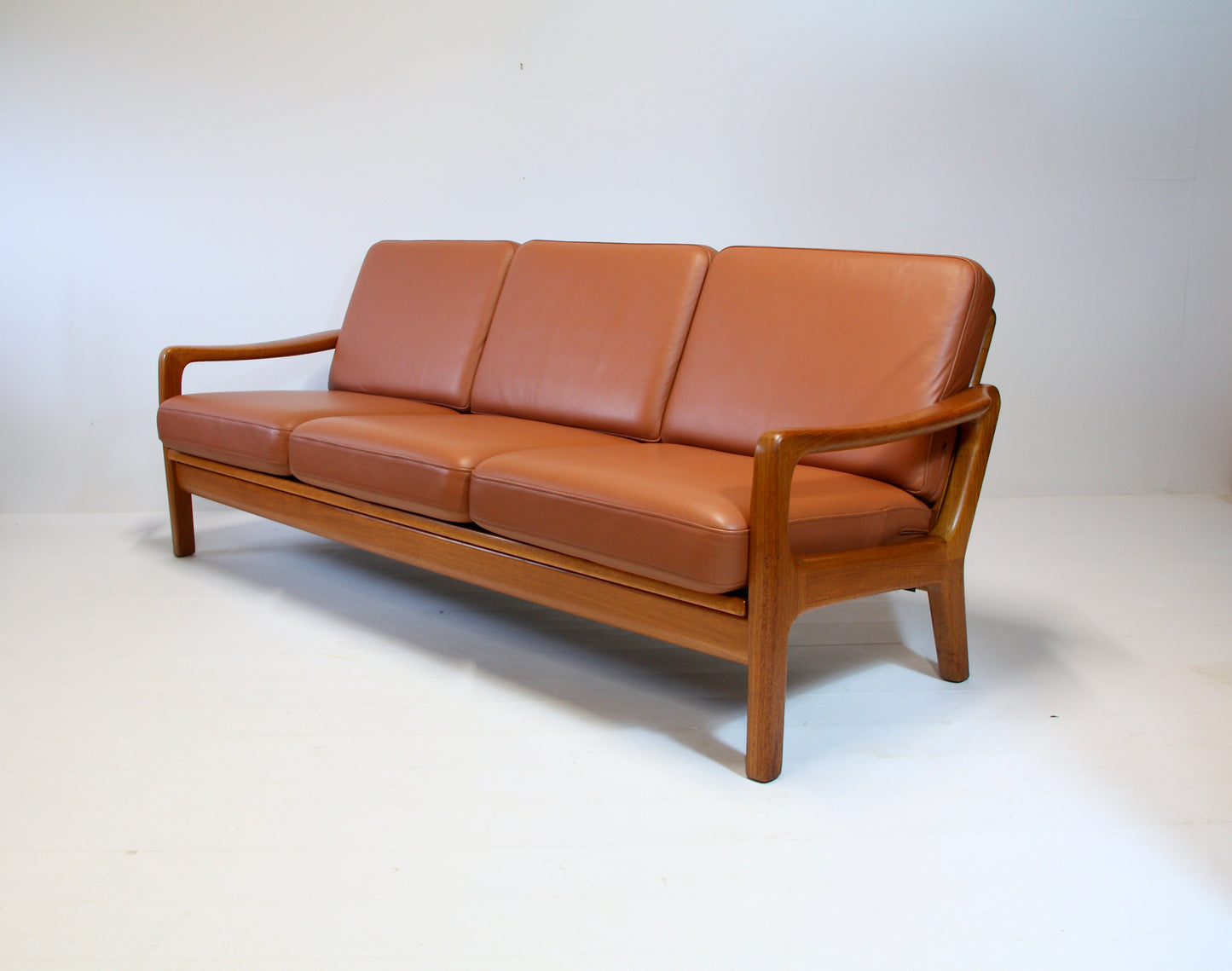 SOLD - Danish Tan Leather Sofa by Juul Kristensen - Solid Teak c.1970