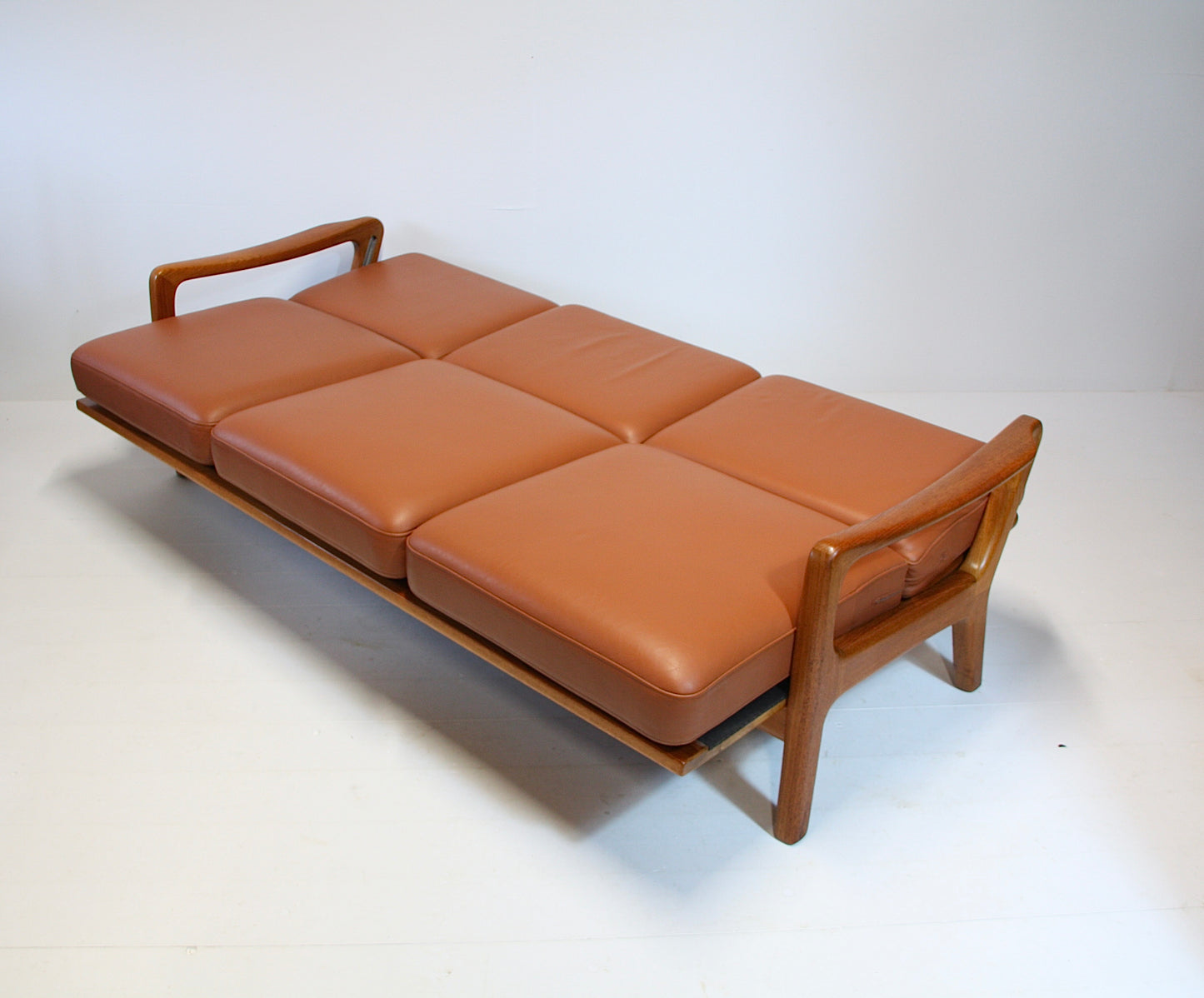 SOLD - Danish Tan Leather Sofa by Juul Kristensen - Solid Teak c.1970