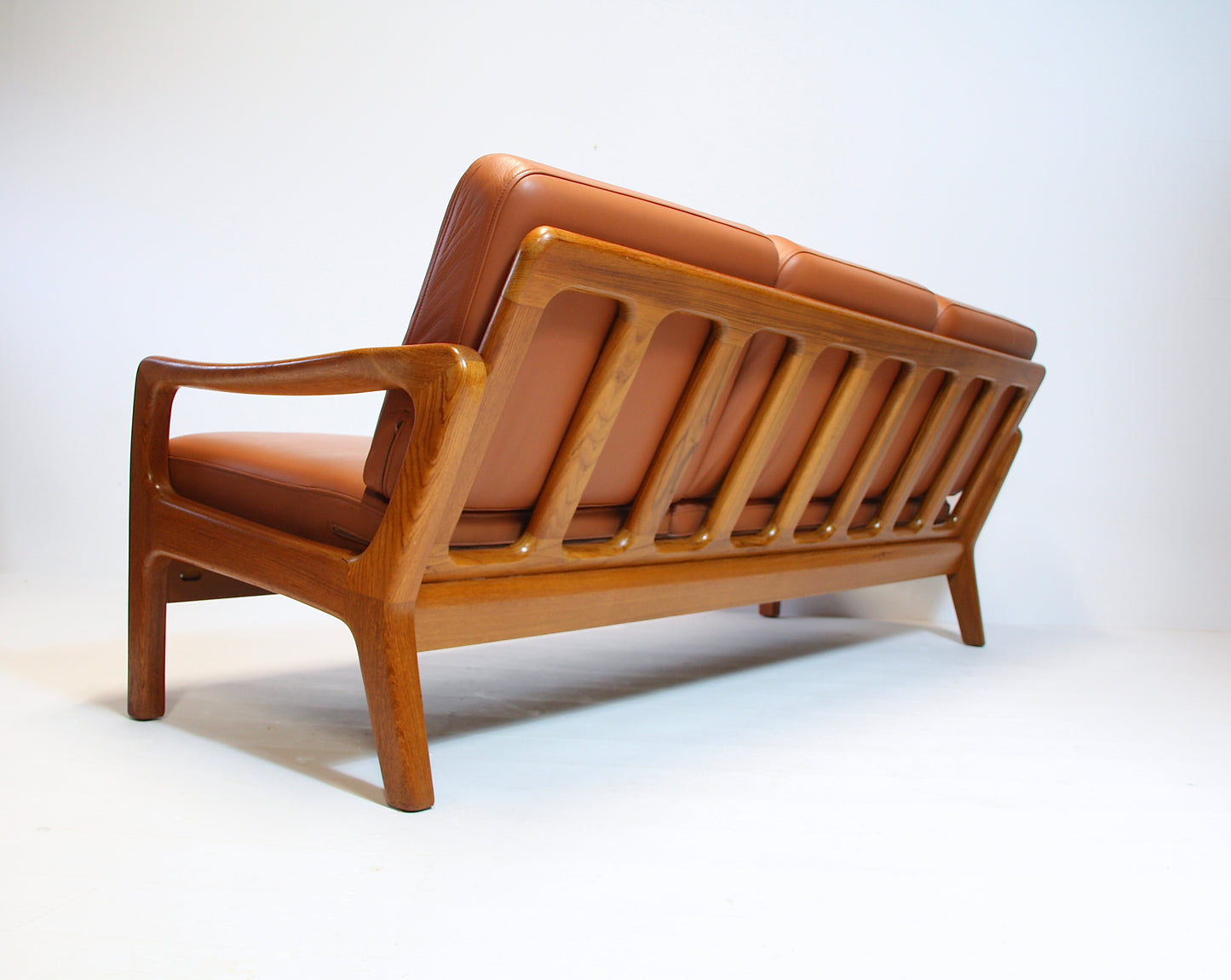 SOLD - Danish Tan Leather Sofa by Juul Kristensen - Solid Teak c.1970